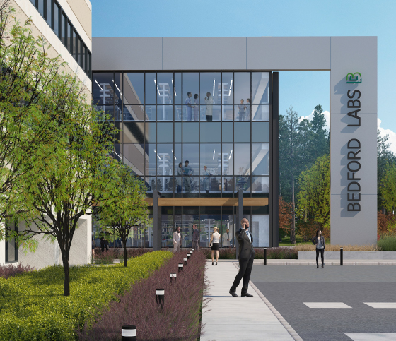 A rendering of the exterior of Bedford Labs